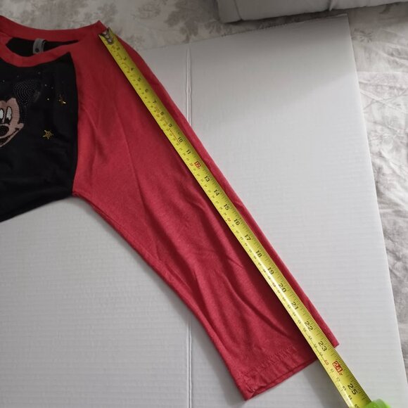 Mickey Mouse Raglan T-Shirt Medium Red & Black -Sequined Accents -Next Level - Picture 11 of 16